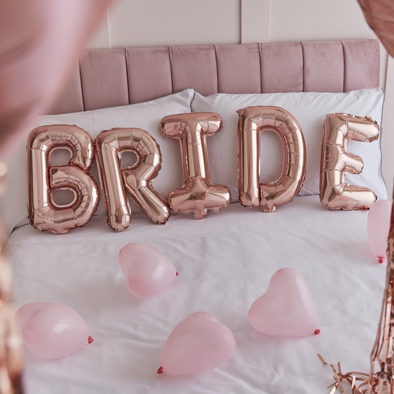 Balónový Set - Bride & Srdcia - Ružovo Zlatá